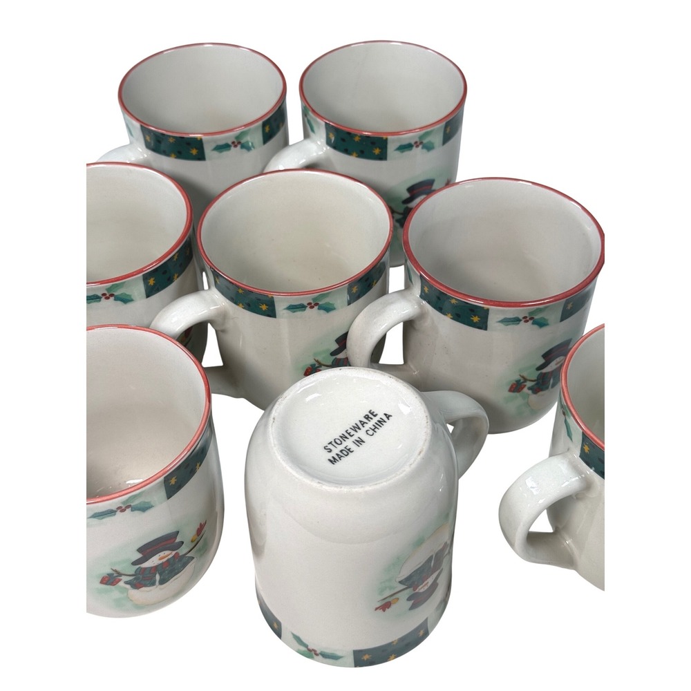 Set of 9 Christmas Snowman Mugs Stoneware Holiday Winter‎ Festive Decor - Picture 5 of 5